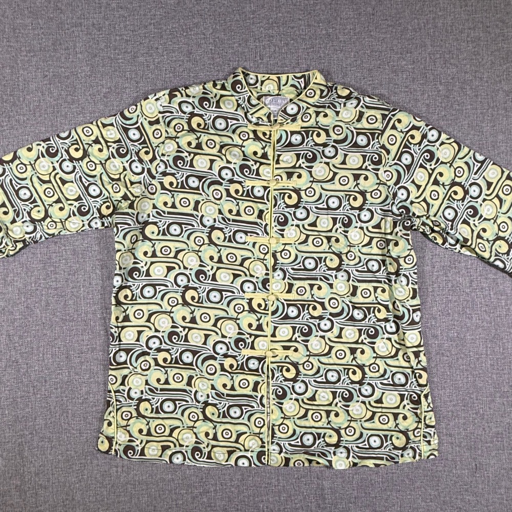 Cabernet Sleepwear Top Womens Small Green Yellow Swirl Frog Button Retro Cotton